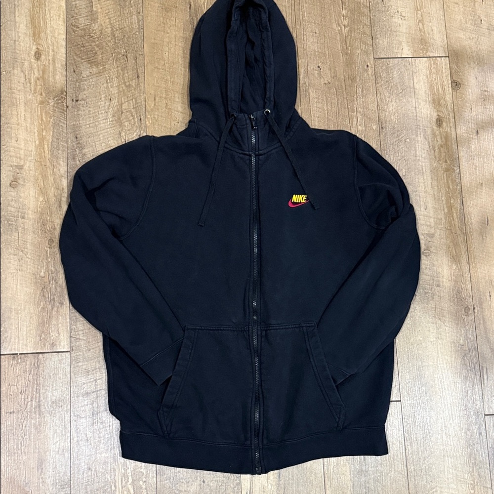 Nike Black Full-Zip Hoodie with Small Yellow & Red Logo